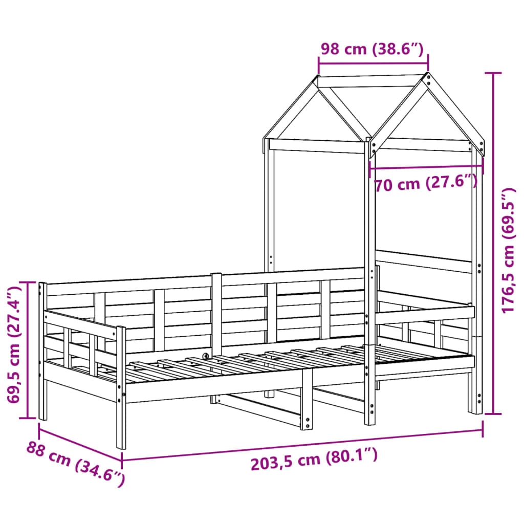Válenda Se Střechou Bílá 80 X 200 Cm Masivní Borové Dřevo