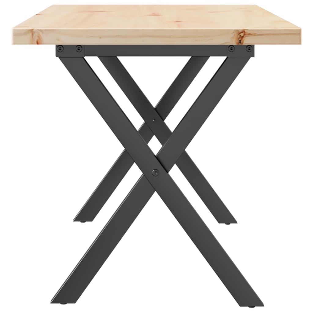 Konferenční Stolek S X Rámem 90X40X45,5Cm Borové Dřevo A Litina Světle Šedá
