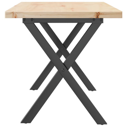 Konferenční Stolek S X Rámem 90X40X45,5Cm Borové Dřevo A Litina Světle Šedá