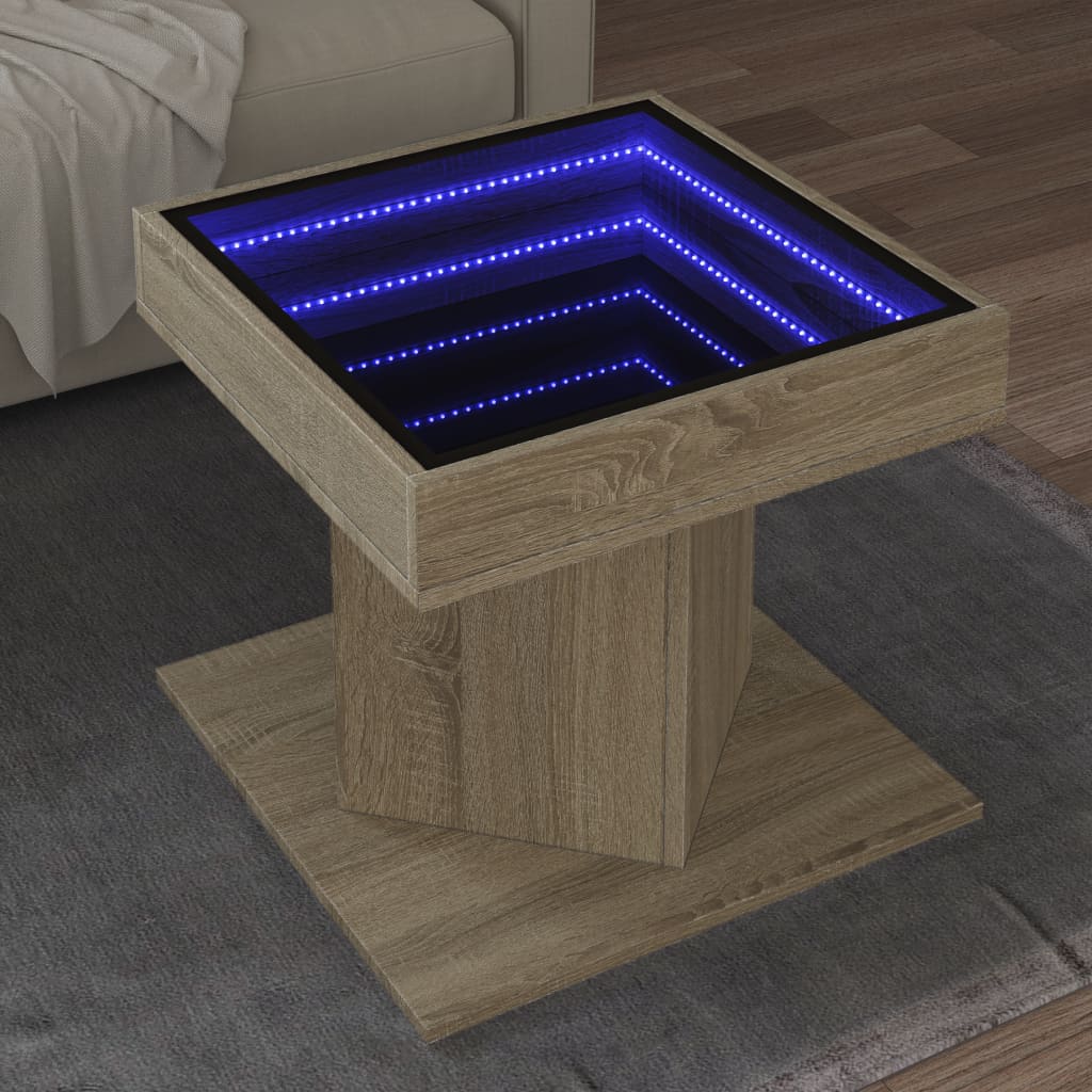 Konferenční Stolek S Led Bílý 50 X 50 X 45 Cm Kompozitní Dřevo