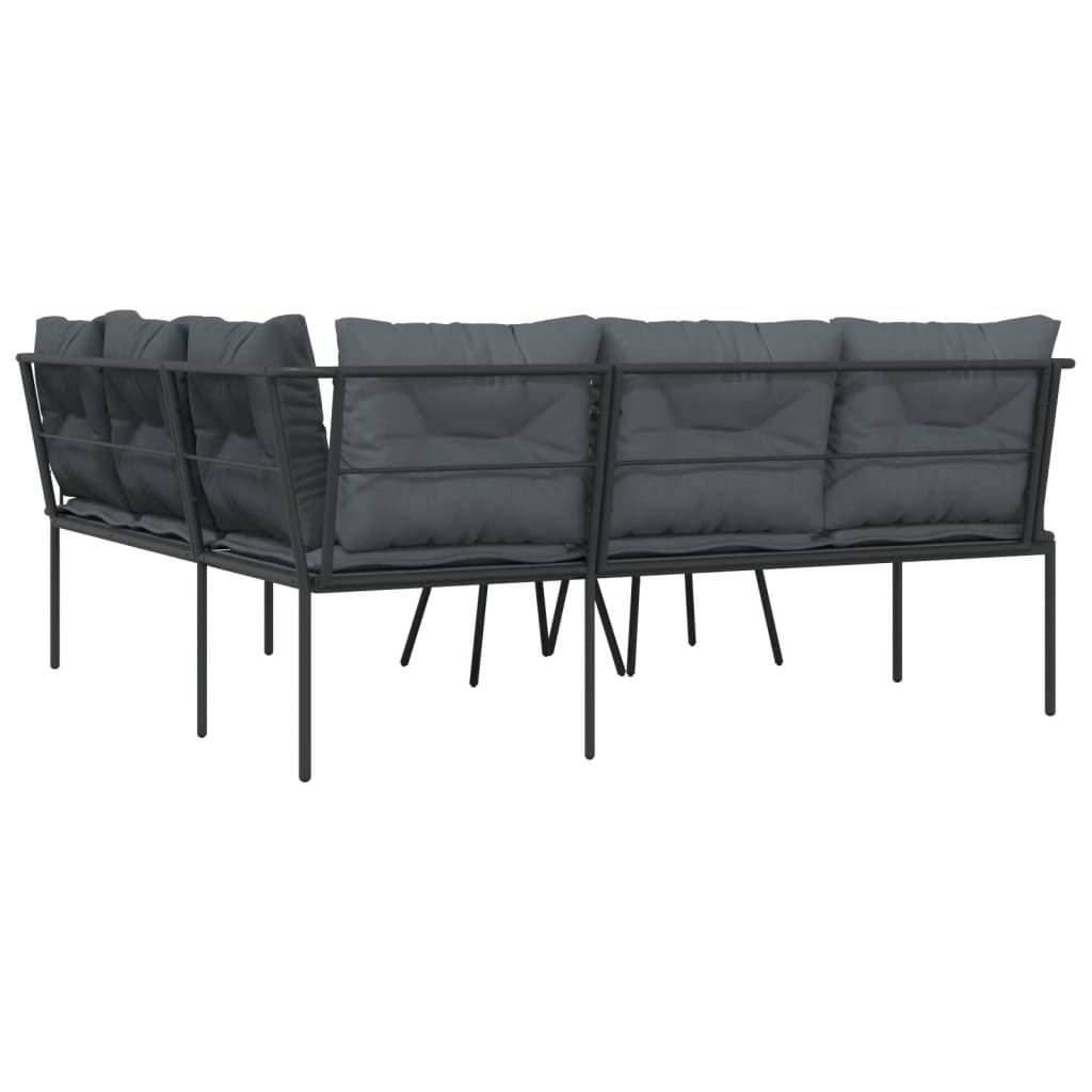 Zahradní Sedací Souprava S Poduškami Černá Ocel A Textilen