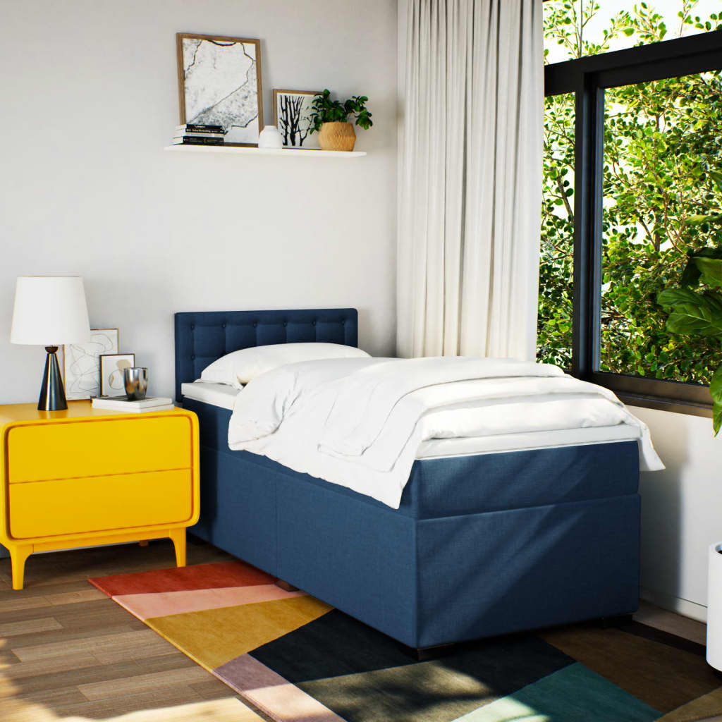 Box Spring Postel S Matrací Textil Modrá