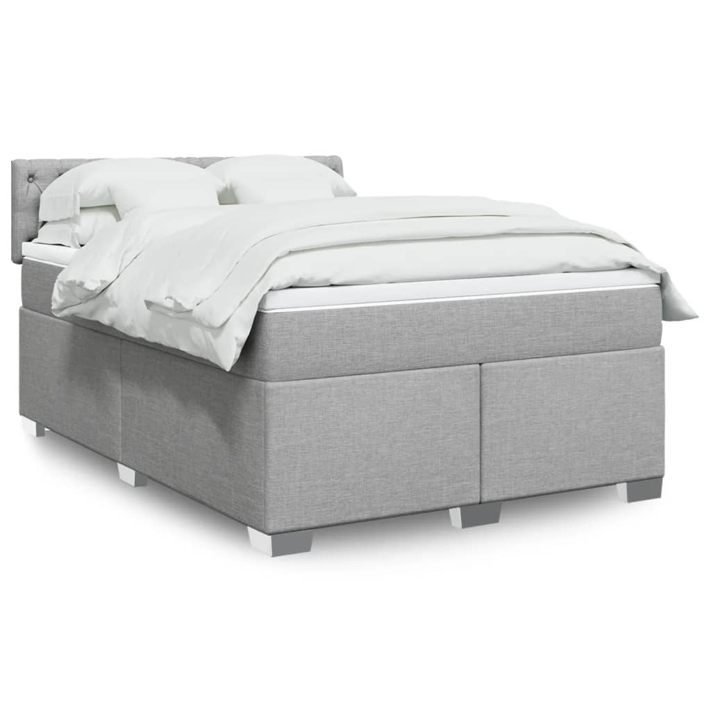 Box Spring Postel S Matrací Textil Světle Šedá