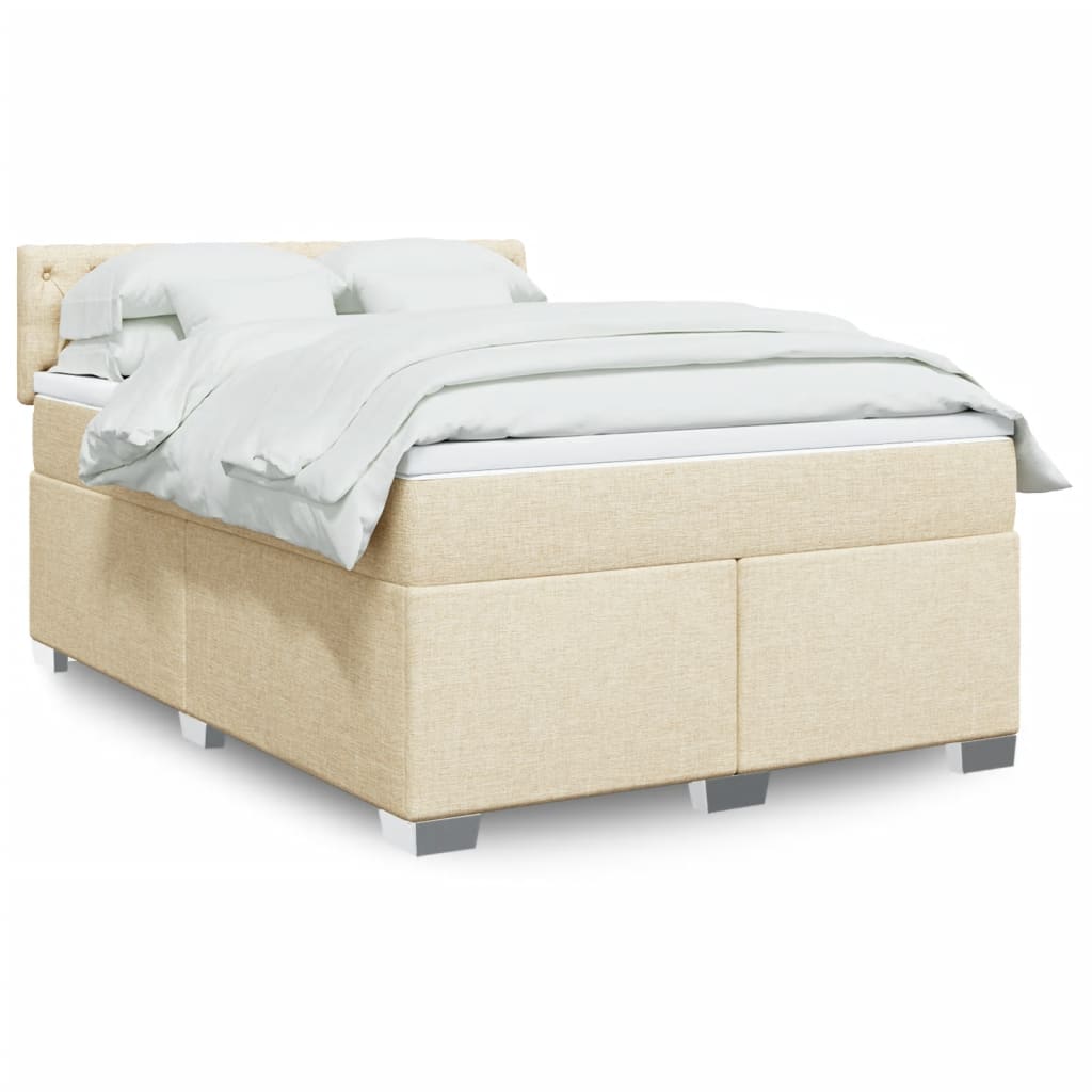 Box Spring Postel S Matrací Textil Krémová