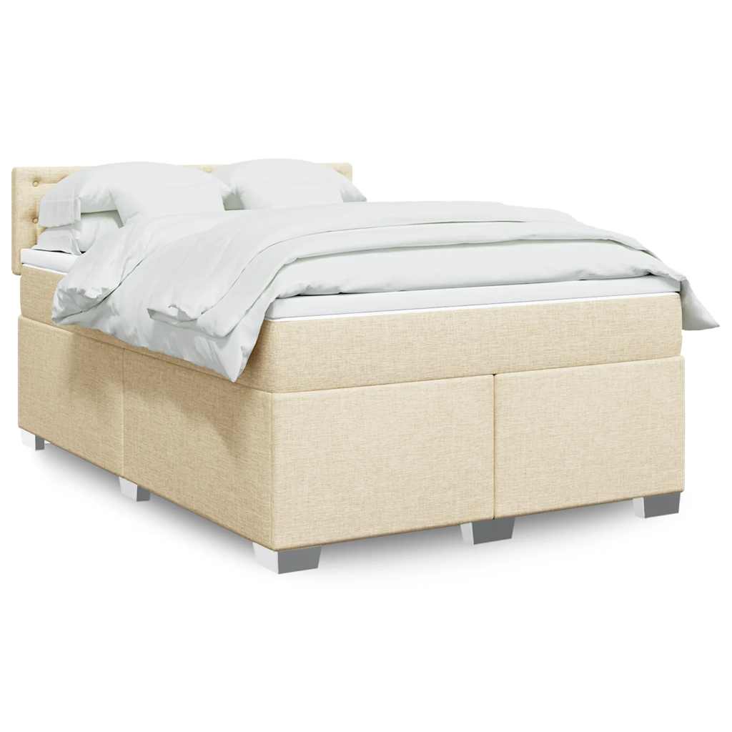 Box Spring Postel S Matrací Textil Krémová