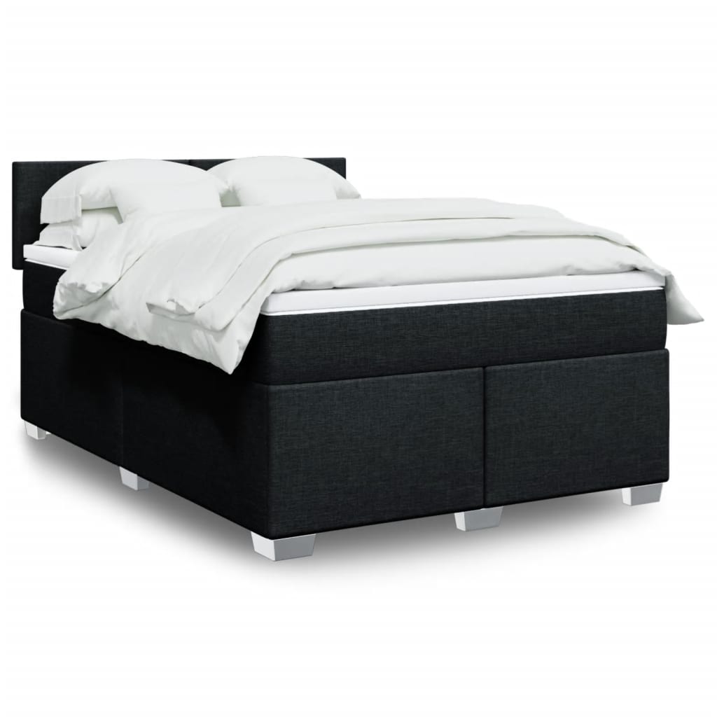 Box Spring Postel S Matrací Černá Textil Černá