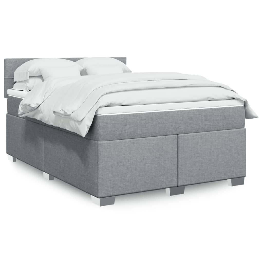 Box Spring Postel S Matrací Textil Světle Šedá
