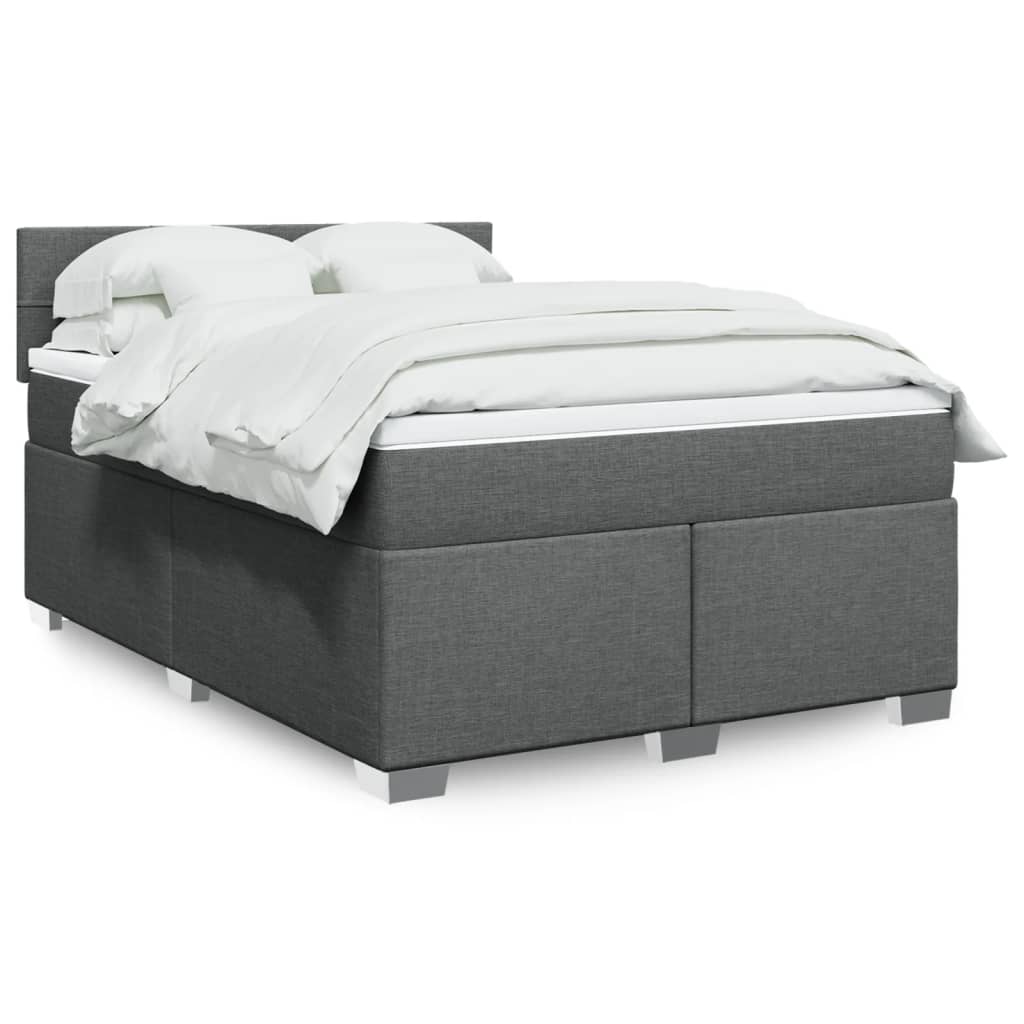 Box Spring Postel S Matrací Textil Tmavě Šedá