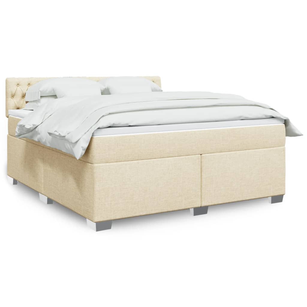 Box Spring Postel S Matrací Textil Krémová