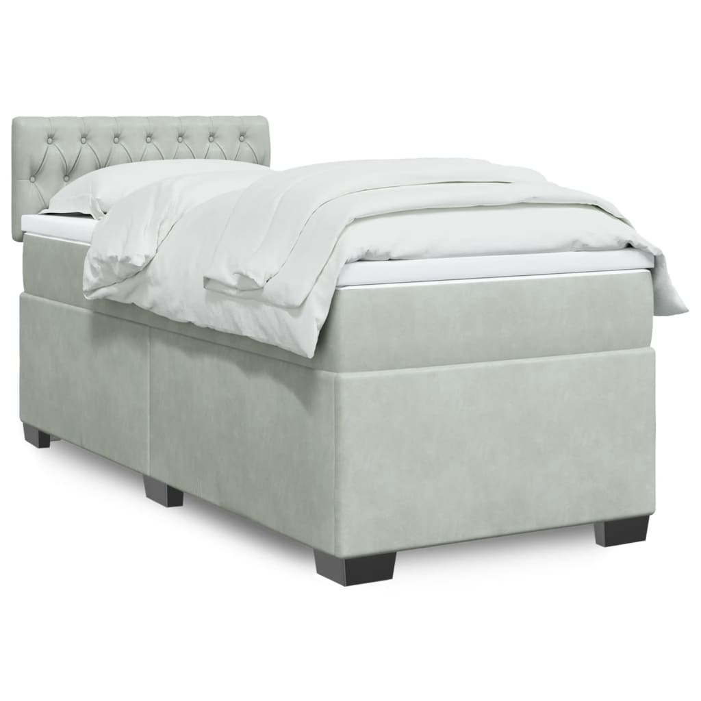 Box Spring Postel S Matrací Samet Světle Šedá