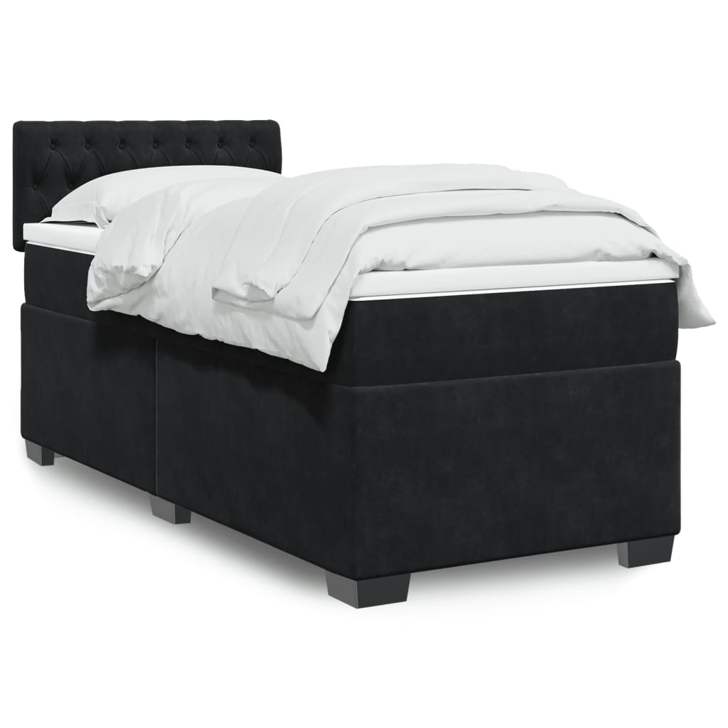 Box Spring Postel S Matrací Černá Samet Černá