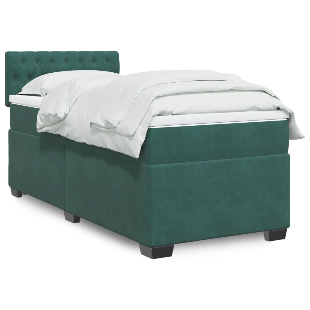 Box Spring Postel S Matrací Samet Tmavě Zelená