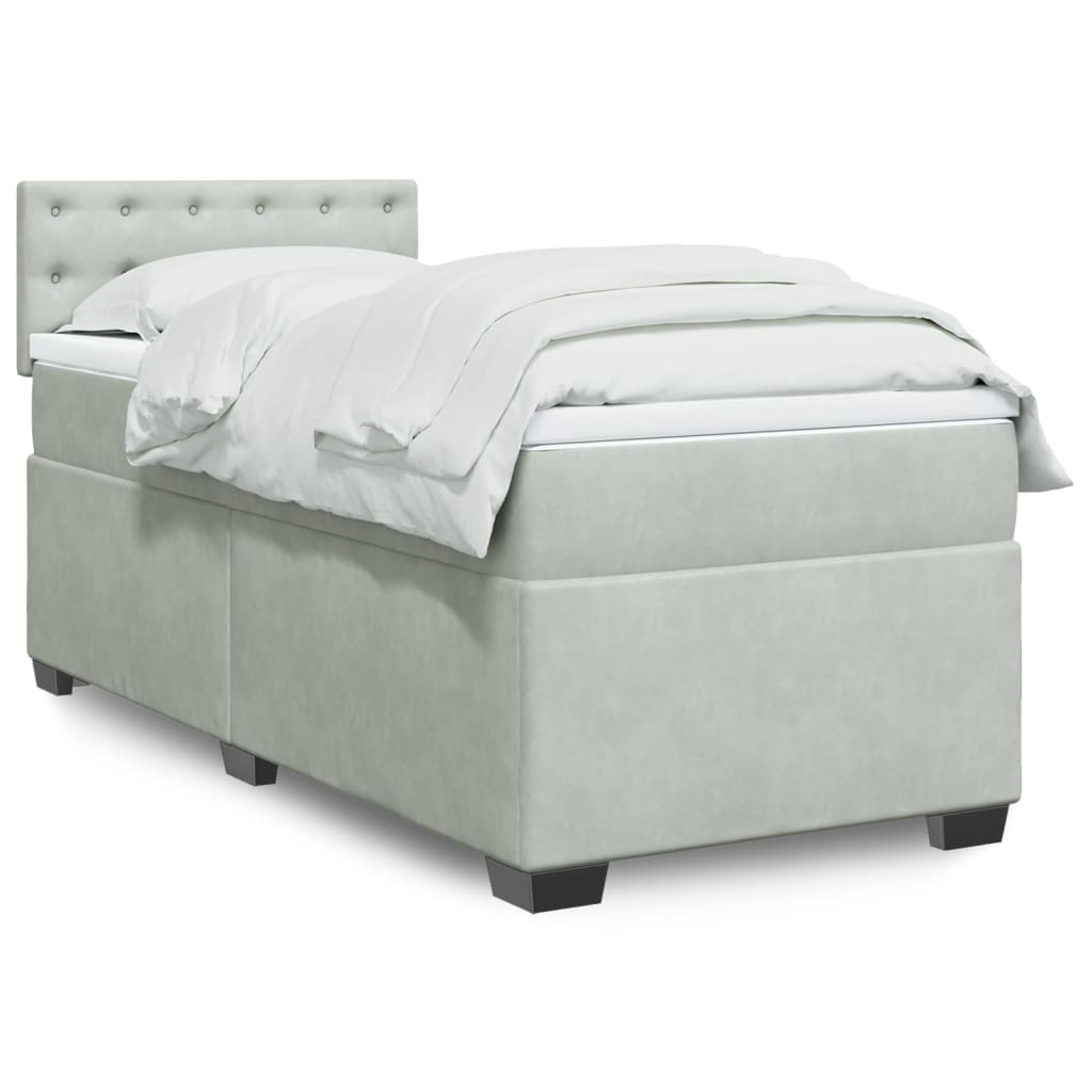 Box Spring Postel S Matrací Samet Světle Šedá