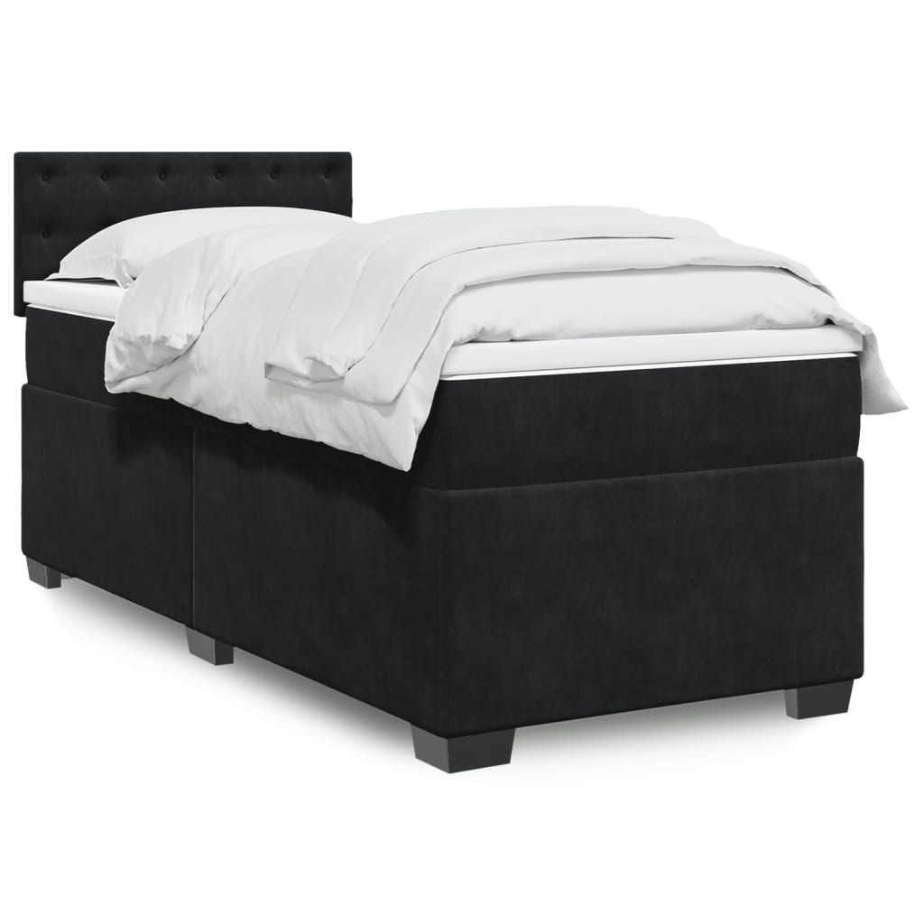 Box Spring Postel S Matrací Černá Samet Černá