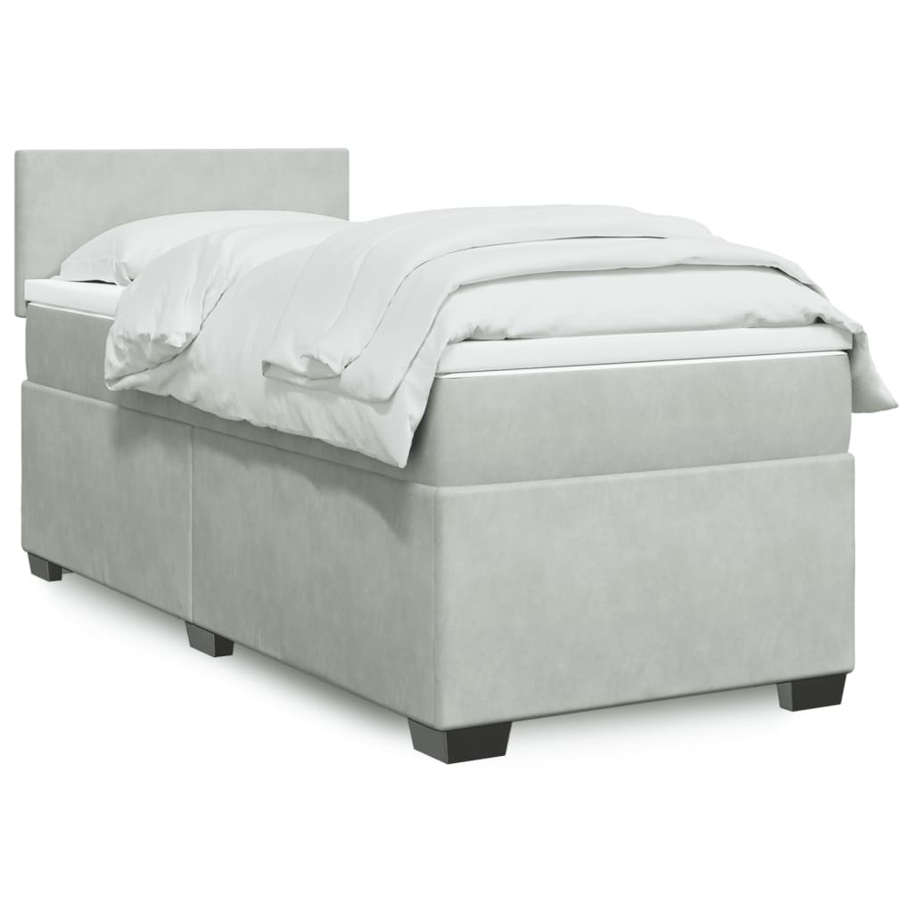 Box Spring Postel S Matrací Samet Světle Šedá