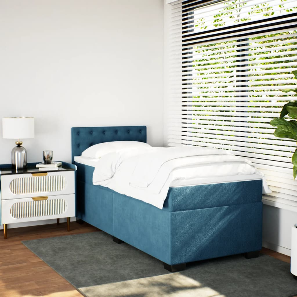 Box Spring Postel S Matrací Tmavě Samet Modrá