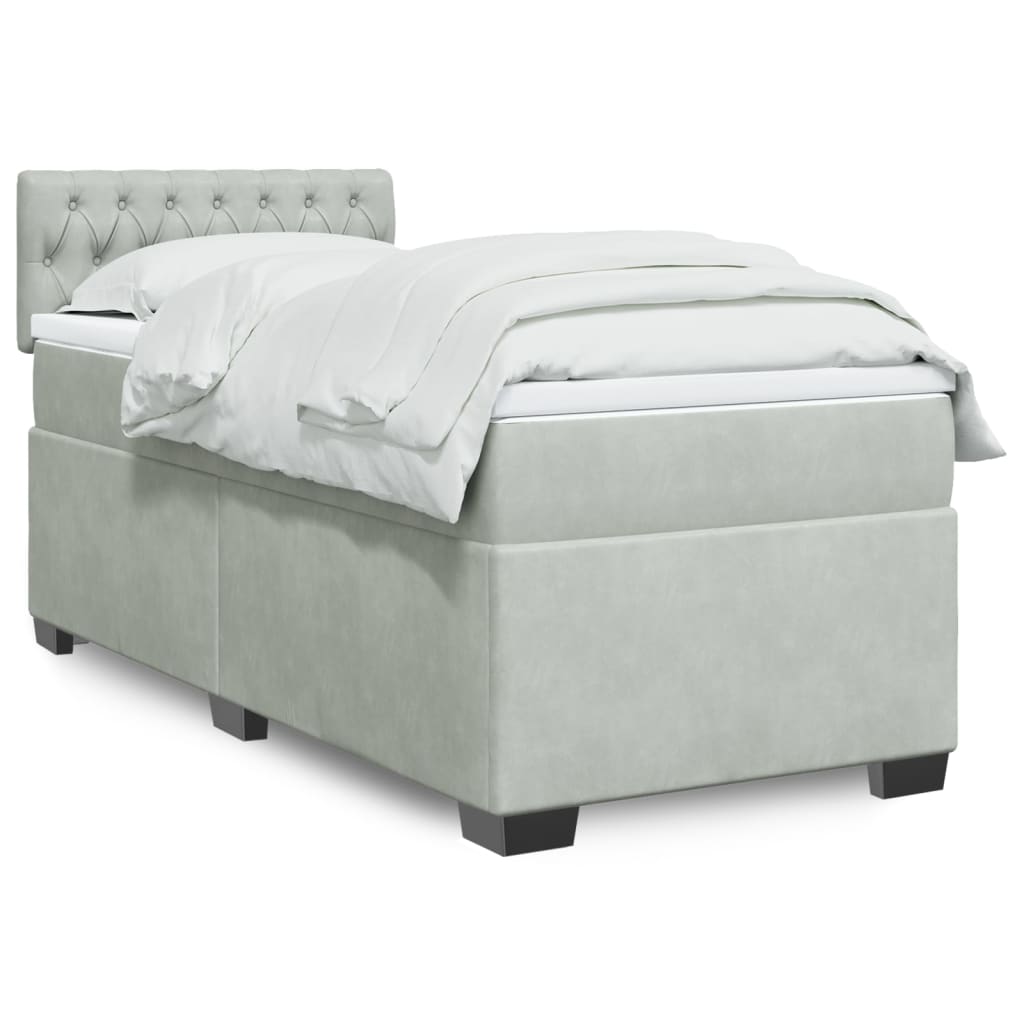 Box Spring Postel S Matrací Samet Světle Šedá