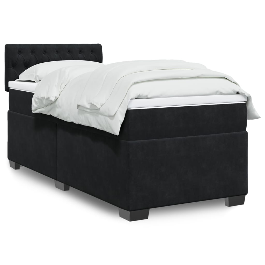 Box Spring Postel S Matrací Černá Samet Černá