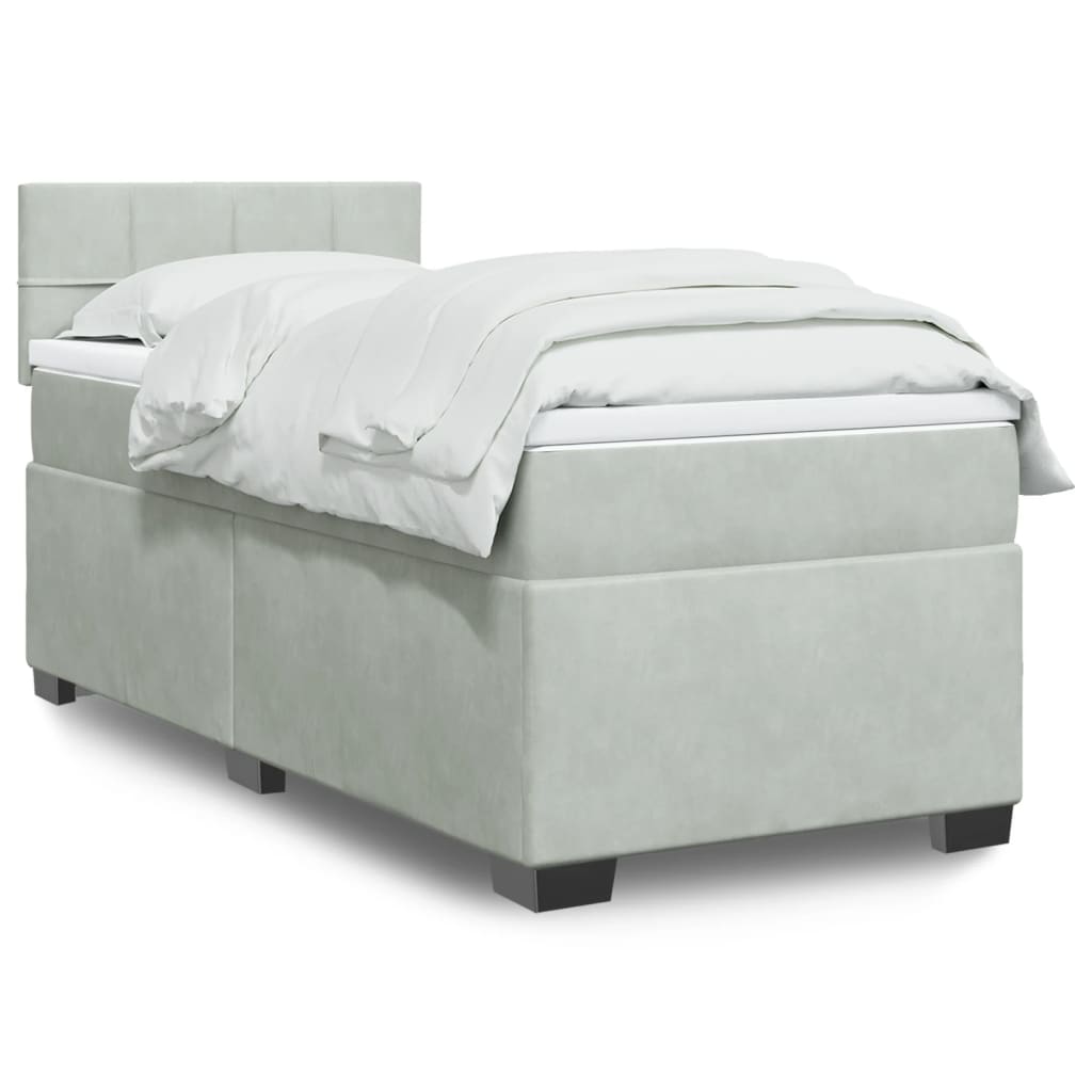 Box Spring Postel S Matrací Samet Světle Šedá