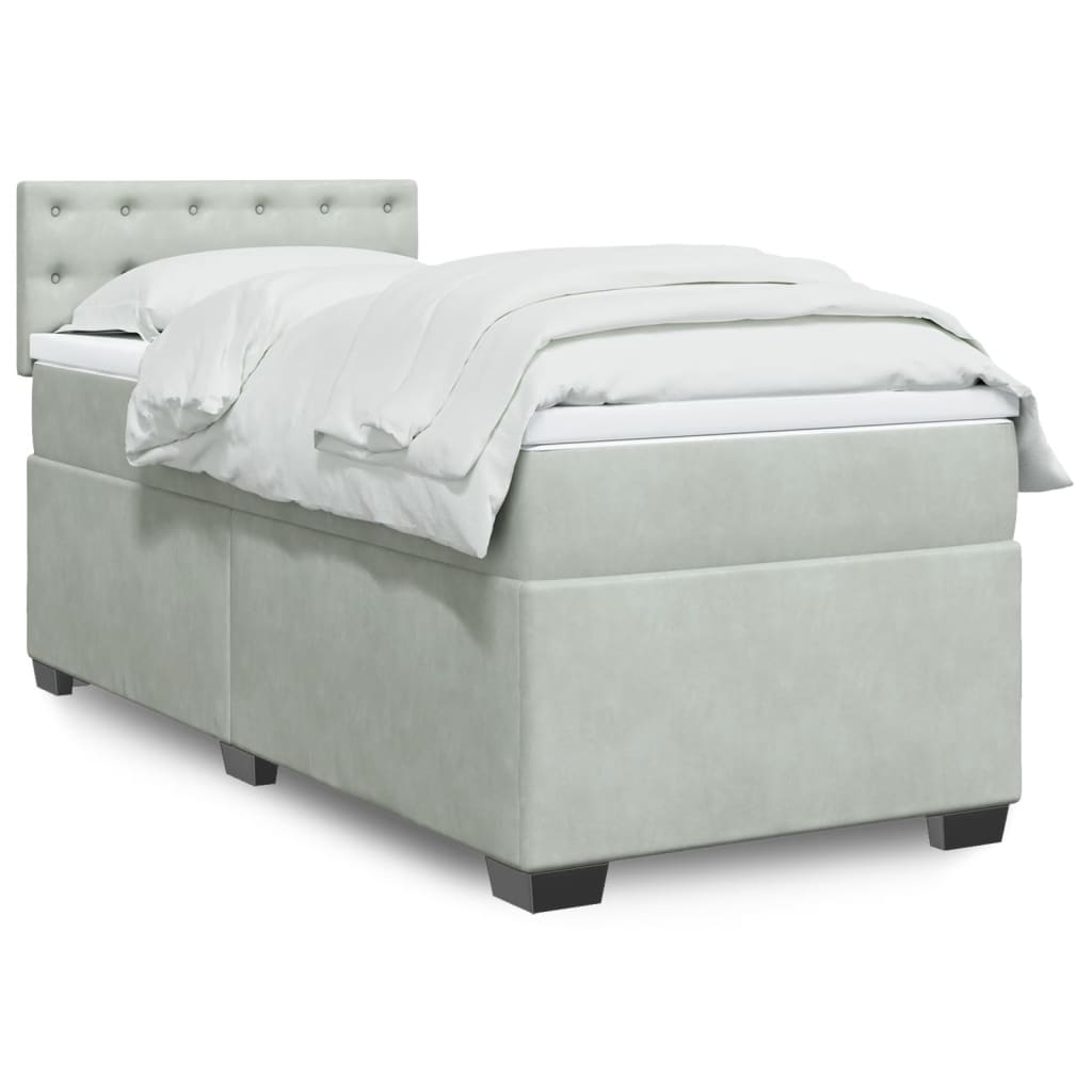 Box Spring Postel S Matrací Samet Světle Šedá