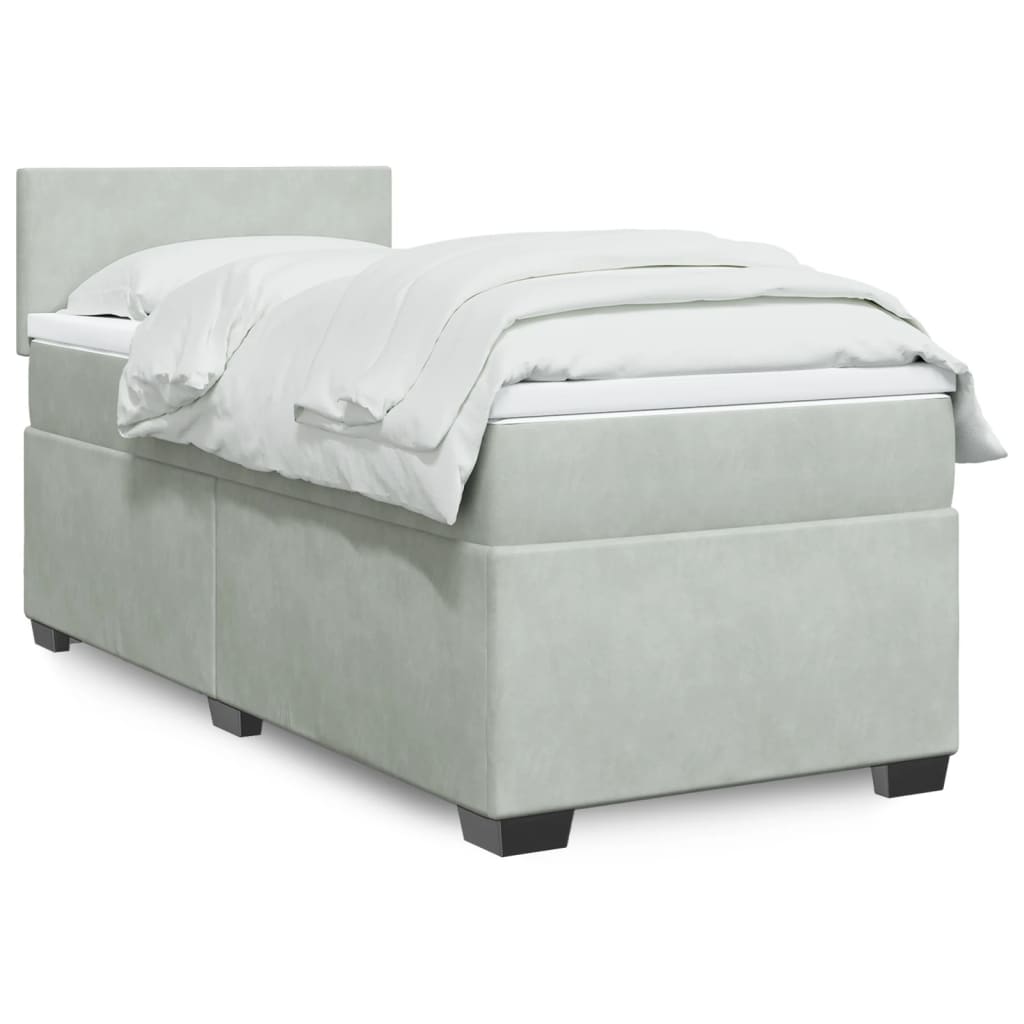 Box Spring Postel S Matrací Samet Světle Šedá