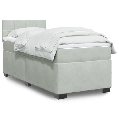 Box Spring Postel S Matrací Samet Světle Šedá