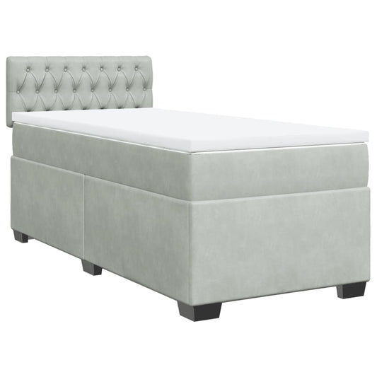Box Spring Postel S Matrací Samet Světle Šedá