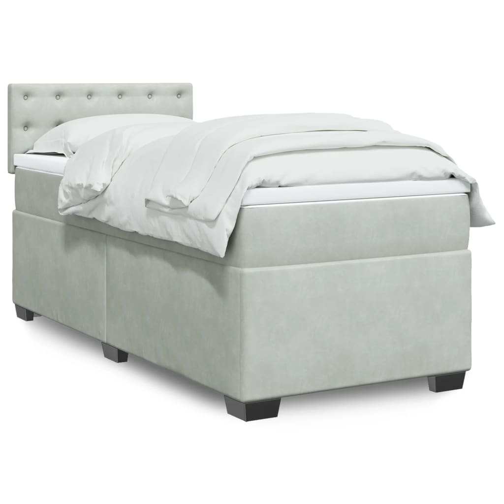 Box Spring Postel S Matrací Samet Světle Šedá