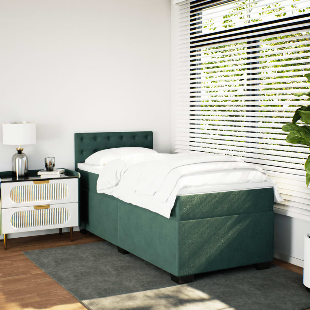 Box Spring Postel S Matrací Samet Tmavě Zelená