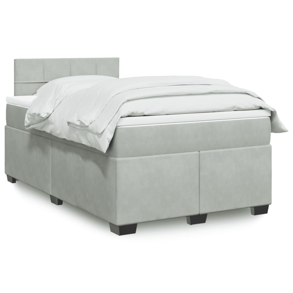 Box Spring Postel S Matrací Samet Světle Šedá