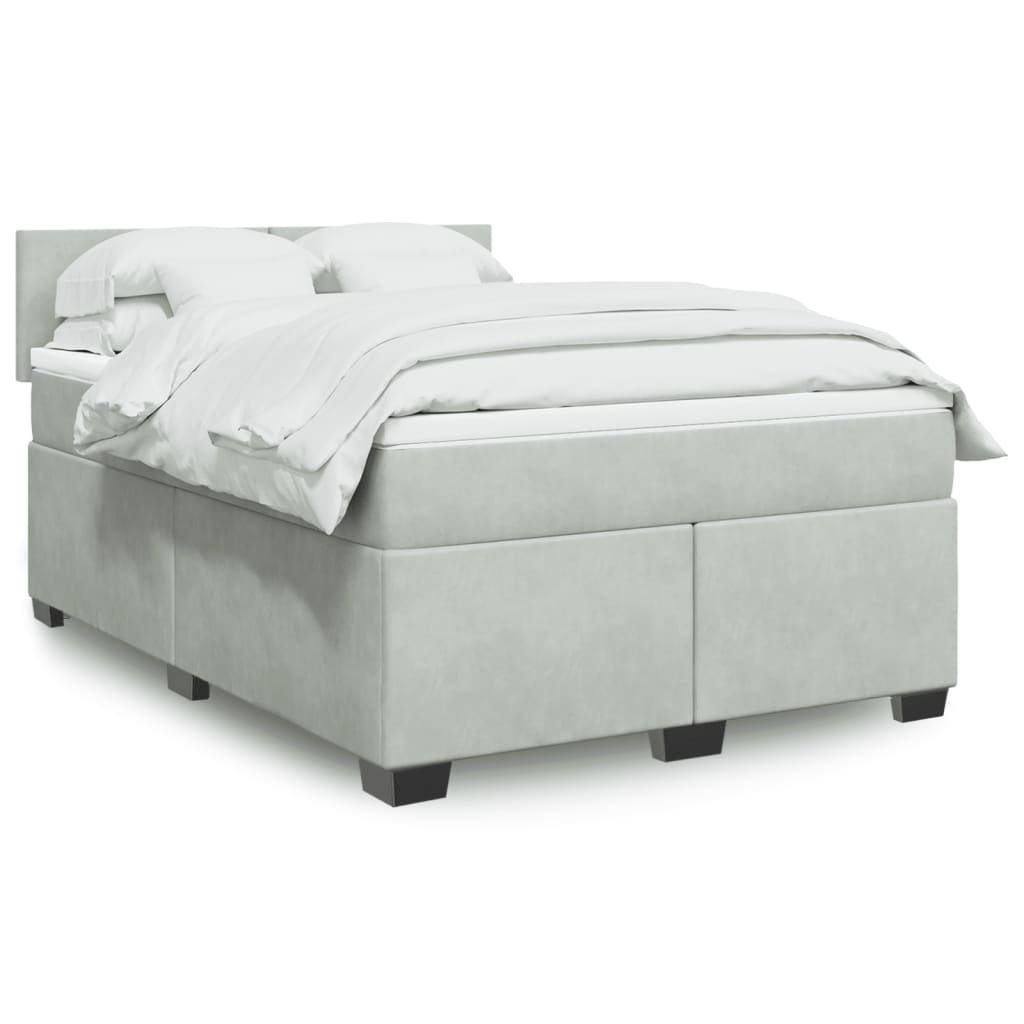 Box Spring Postel S Matrací Samet Světle Šedá
