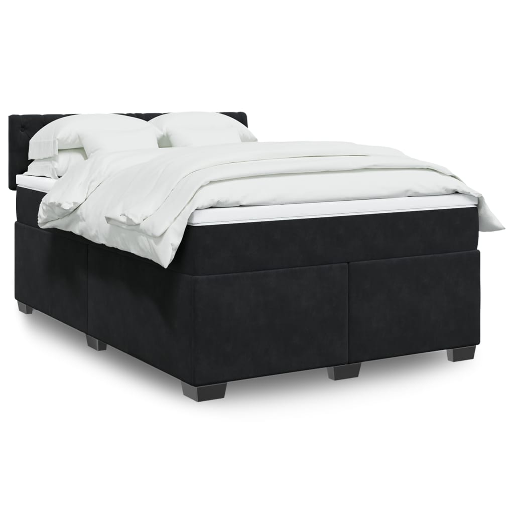 Box Spring Postel S Matrací Černá Samet Černá
