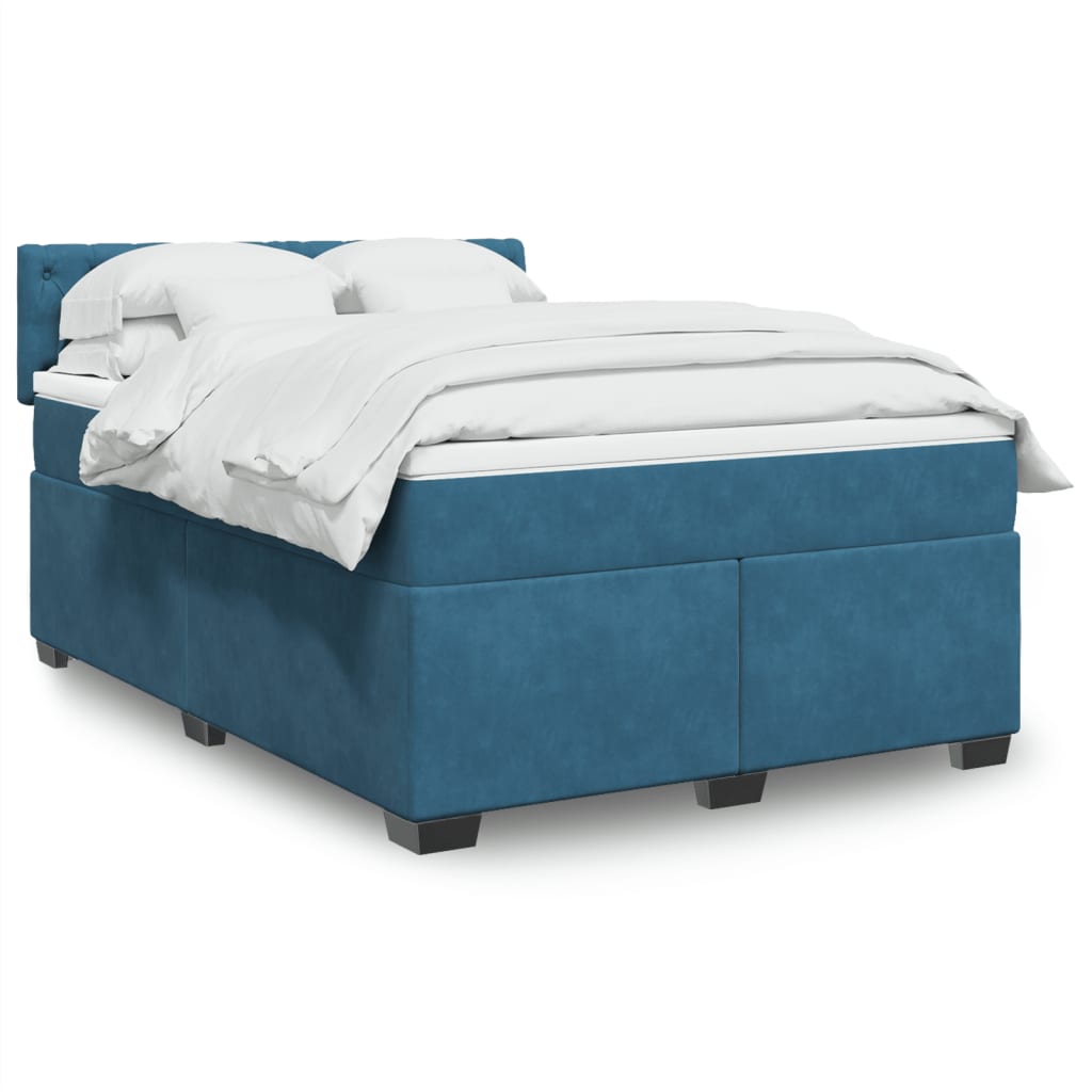 Box Spring Postel S Matrací Tmavě Samet Modrá