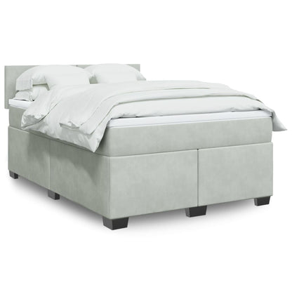 Box Spring Postel S Matrací Samet Světle Šedá
