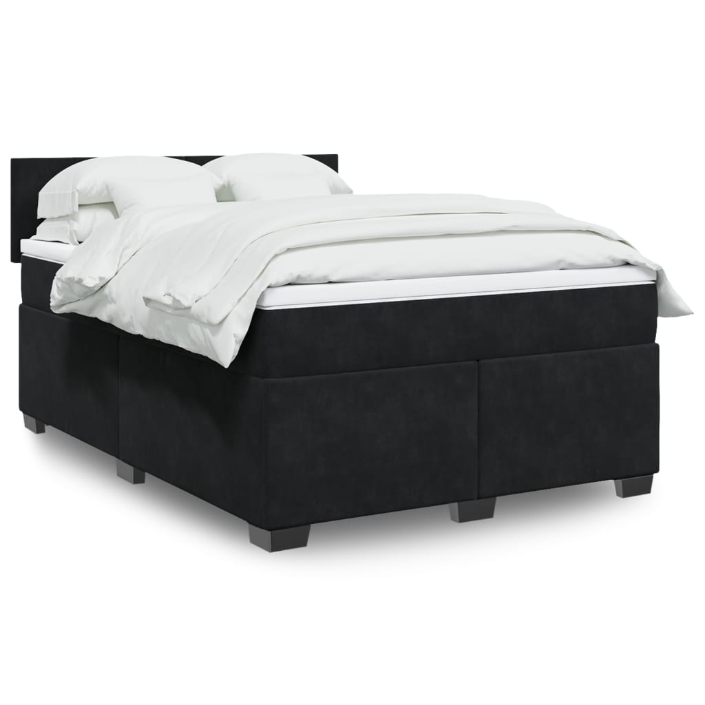 Box Spring Postel S Matrací Černá Samet Černá
