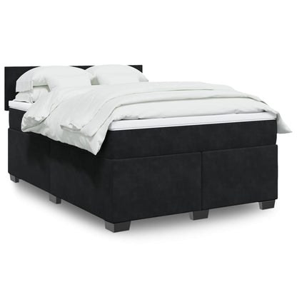 Box Spring Postel S Matrací Černá Samet Černá