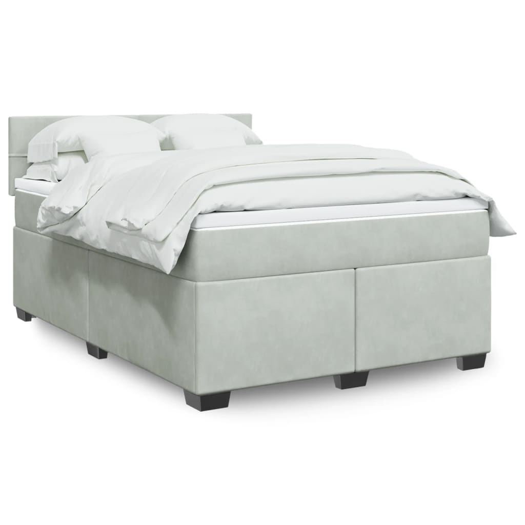 Box Spring Postel S Matrací Samet Světle Šedá