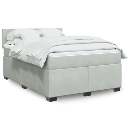 Box Spring Postel S Matrací Samet Světle Šedá