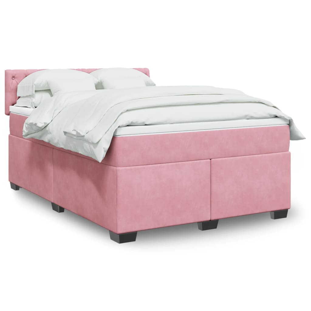 Box Spring Postel S Matrací Samet Růžová