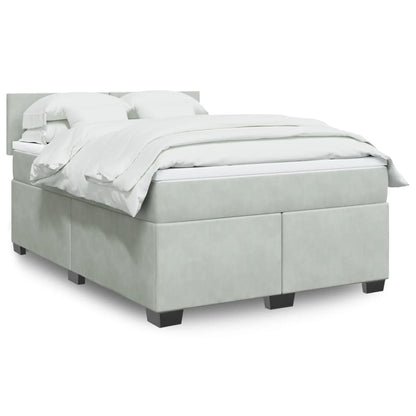 Box Spring Postel S Matrací Samet Světle Šedá
