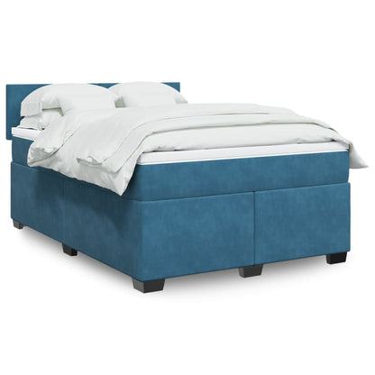Box Spring Postel S Matrací Tmavě Samet Modrá