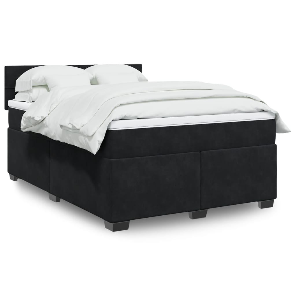 Box Spring Postel S Matrací Černá Samet Černá