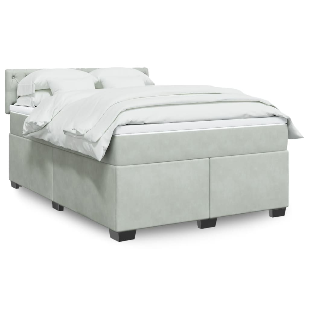 Box Spring Postel S Matrací Samet Světle Šedá