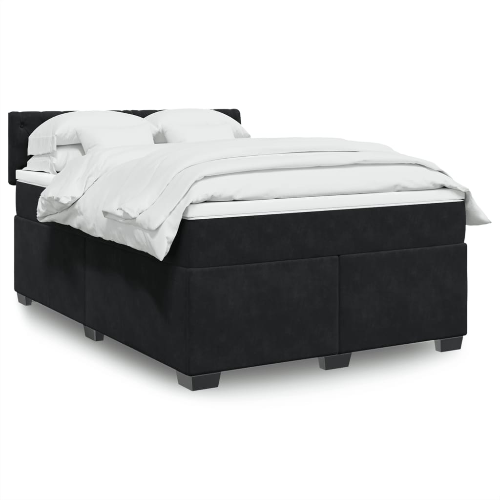 Box Spring Postel S Matrací Černá Samet Černá