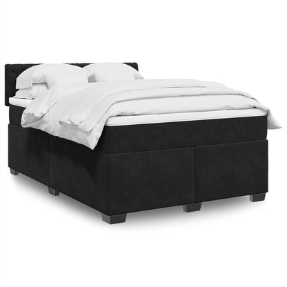 Box Spring Postel S Matrací Černá Samet Černá