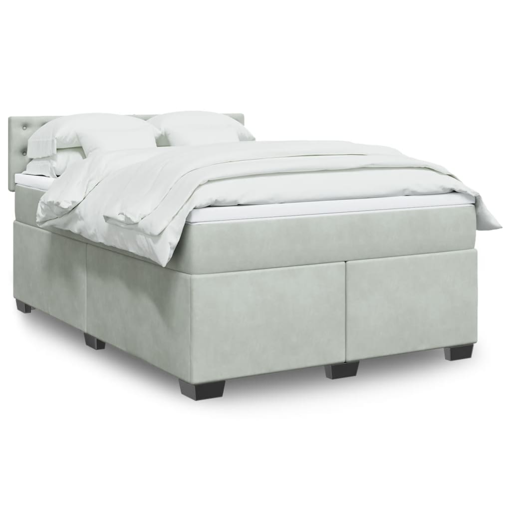 Box Spring Postel S Matrací Samet Světle Šedá
