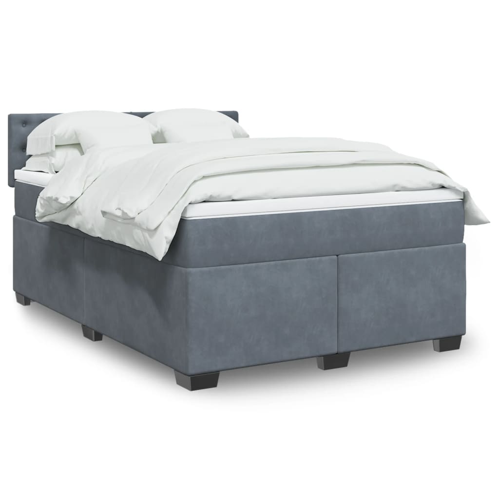 Box Spring Postel S Matrací Samet Tmavě Šedá