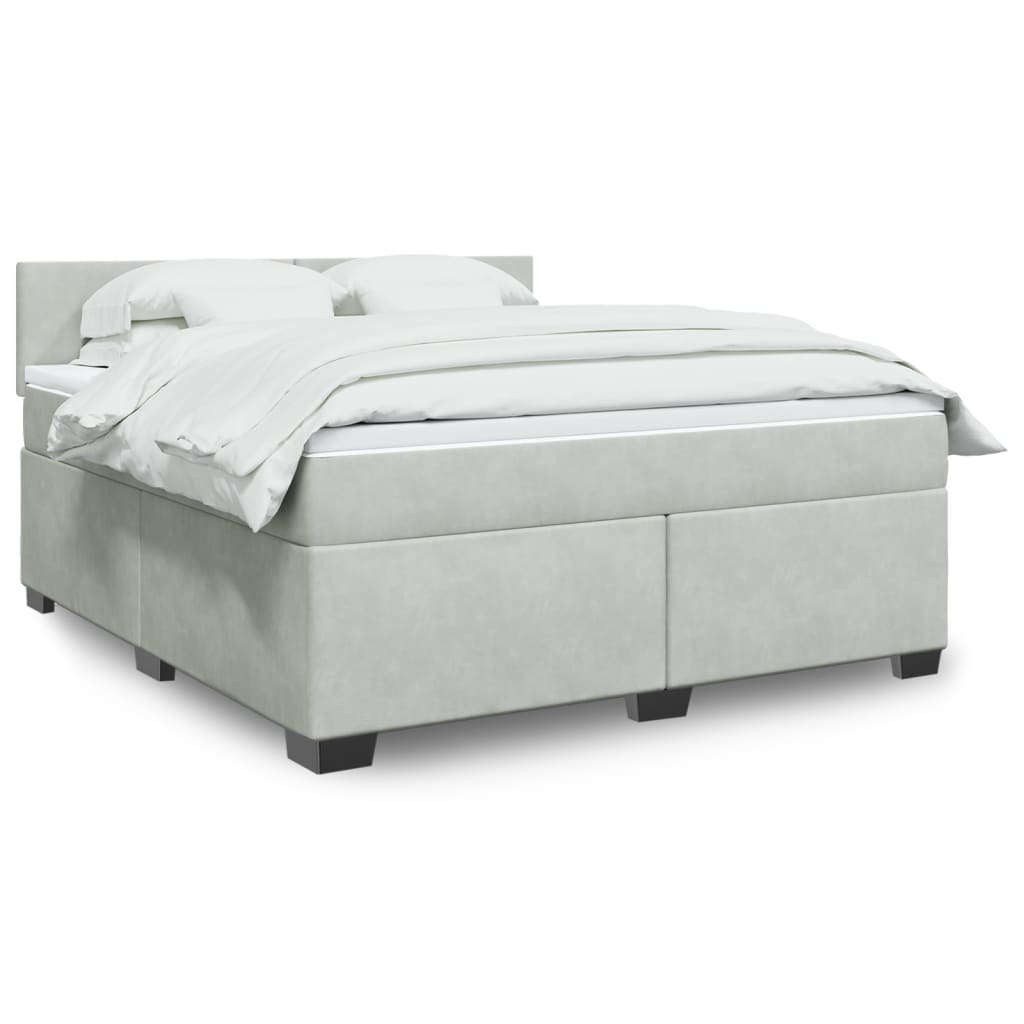 Box Spring Postel S Matrací Samet Světle Šedá