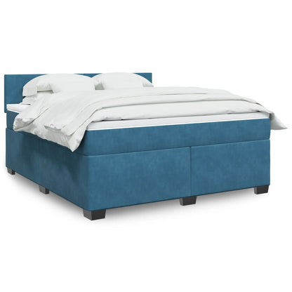 Box Spring Postel S Matrací Tmavě Samet Modrá