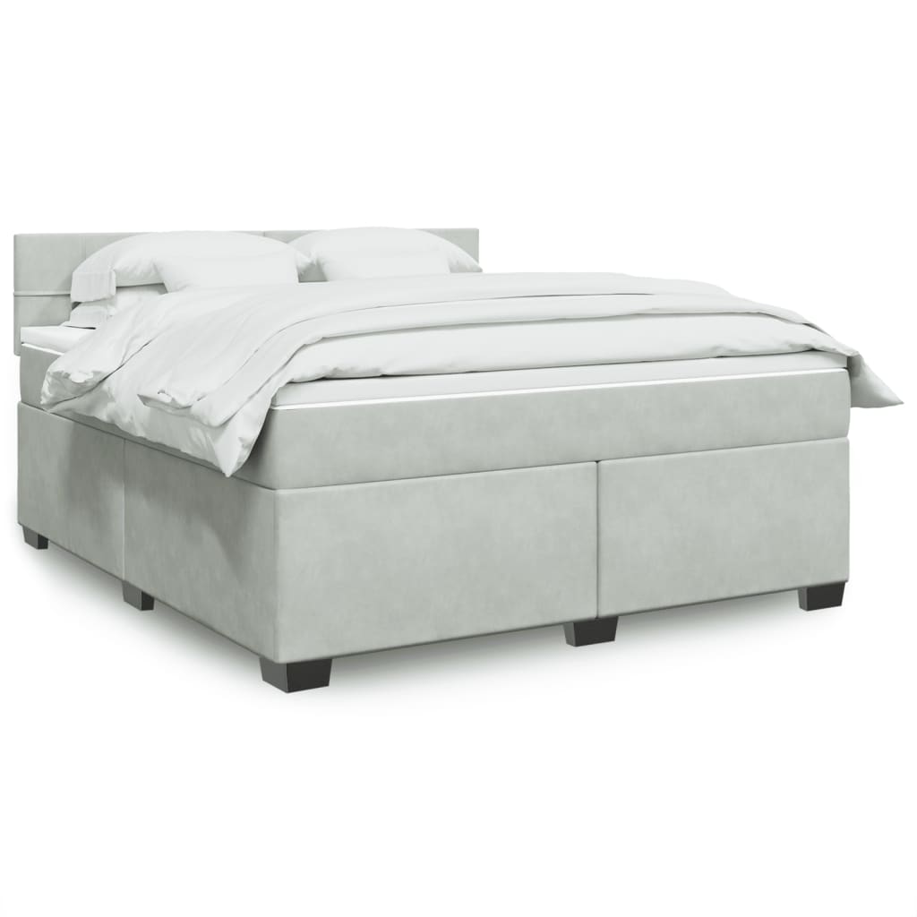Box Spring Postel S Matrací Samet Světle Šedá